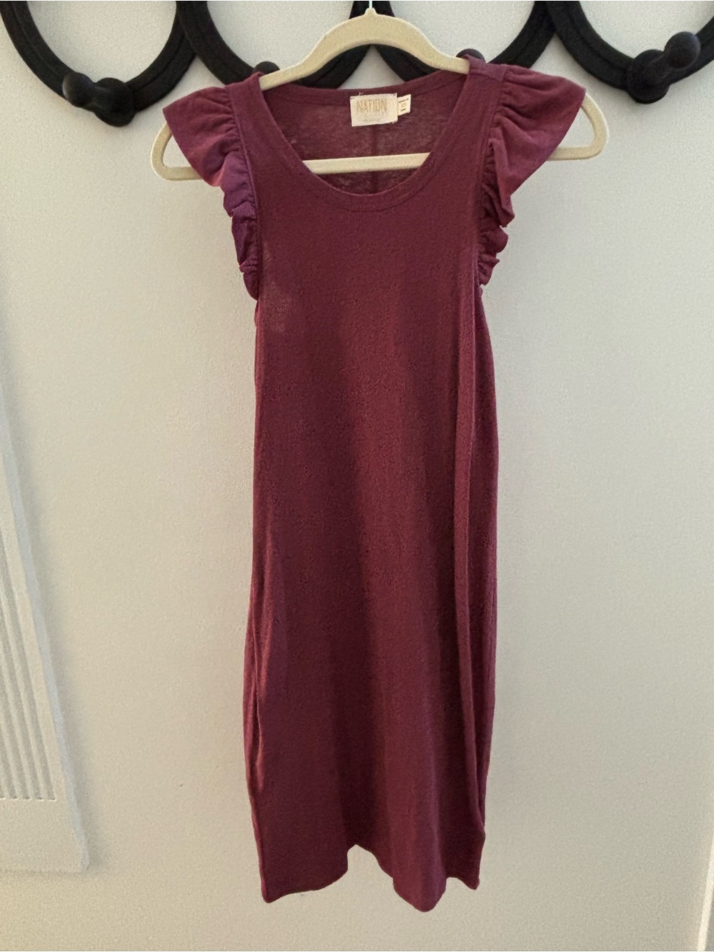 Nation Los Angeles Ruffle Sleeve Dress in Deep Plum